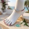 2026/01/2054.jpg "Coral Melon" Black & Textured Red Bead Anklet