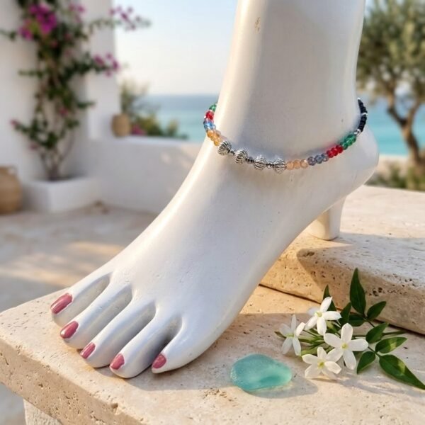 2026/01/2054.jpg "Coral Melon" Black & Textured Red Bead Anklet