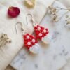 "Crimson Snow" Red Crystal & White Drop Earrings