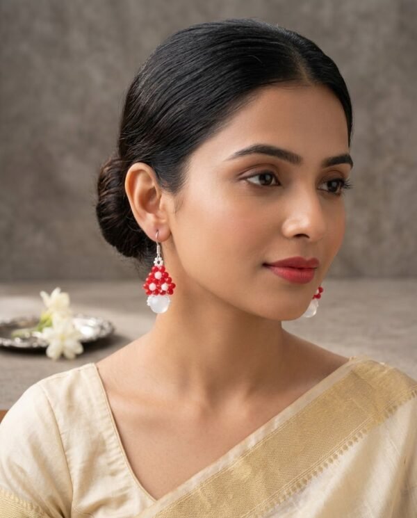 "Crimson Snow" Red Crystal & White Drop Earrings