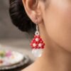 "Crimson Snow" Red Crystal & White Drop Earrings