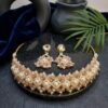 "Champagne Glow" Crystal & Pearl Floral Choker Set
