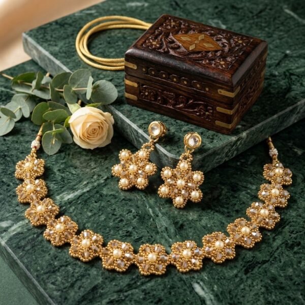 2026/01/3170.jpg "Golden Honey" Amber Crystal & Pearl Floral Choker Set