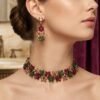 "Royal Garden" Red, Green & Gold Crystal Floral Choker Set