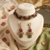 "Royal Garden" Red, Green & Gold Crystal Floral Choker Set
