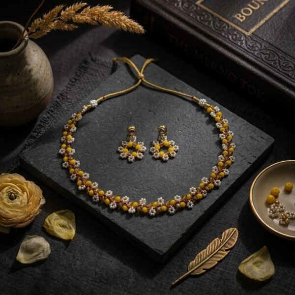"Sunshine Bloom" Yellow & White Floral Vine Choker Set