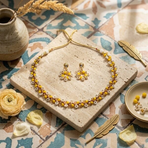 "Sunshine Bloom" Yellow & White Floral Vine Choker Set