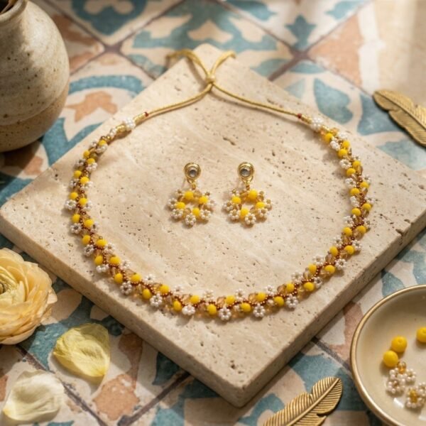 2026/01/3198.jpg "Sunshine Bloom" Yellow & White Floral Vine Choker Set