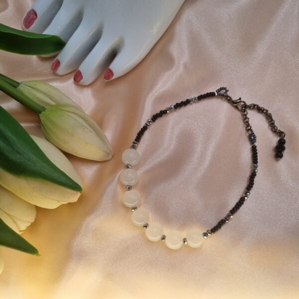 "Forest Night" Black & Green Minimalist Anklet with Leaf Charm